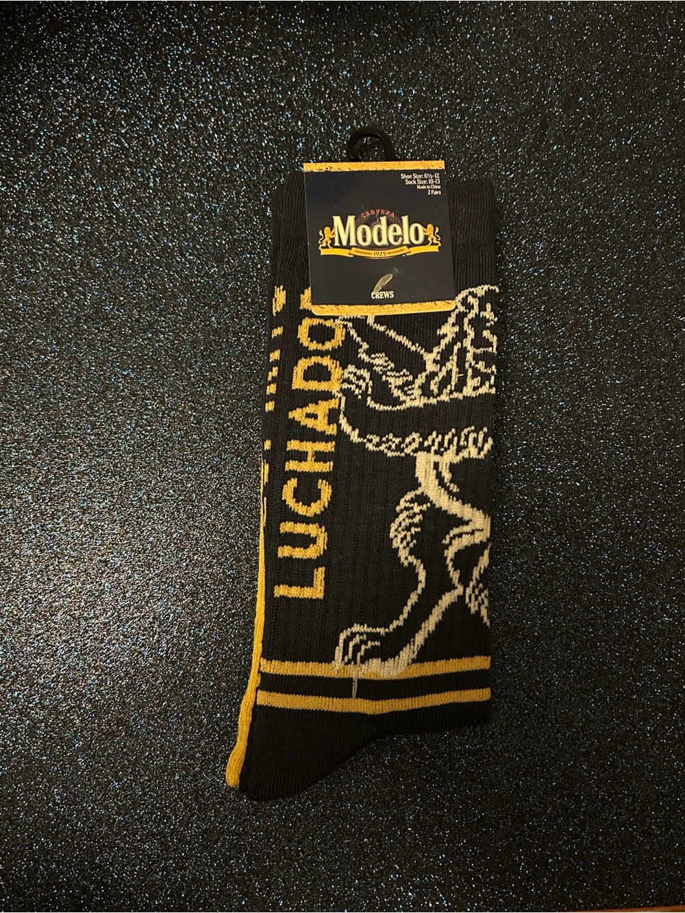ModelCo Luchador Crew Socks - Black & Yellow sock size 10-13 two pack